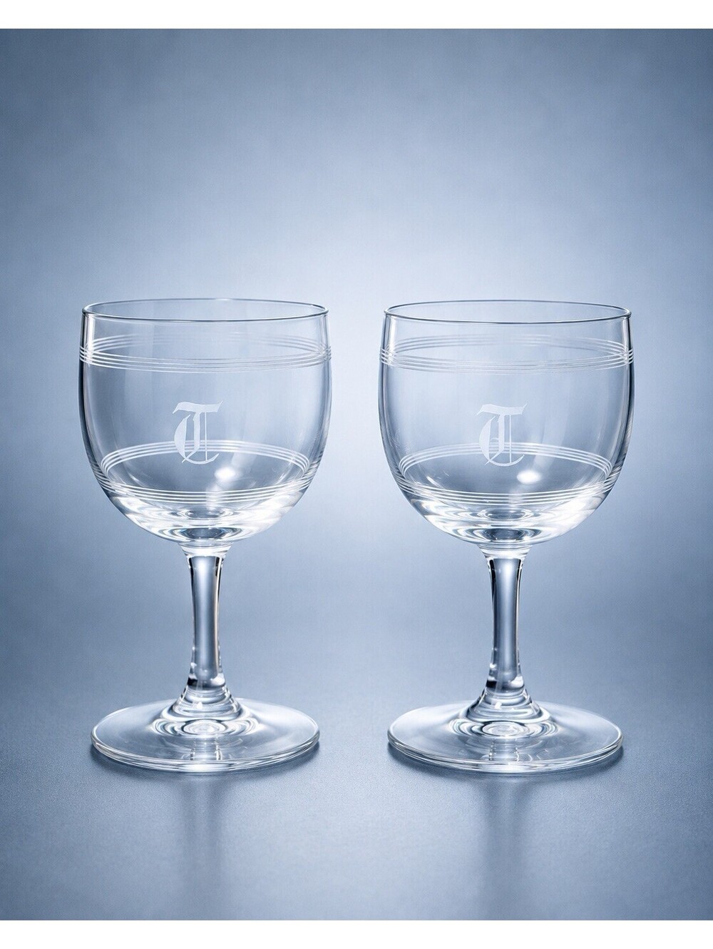 Thomas Rosenthal 1990s 2 Liquor Cocktail Glasses Monogram T Trend, 2x3.75"